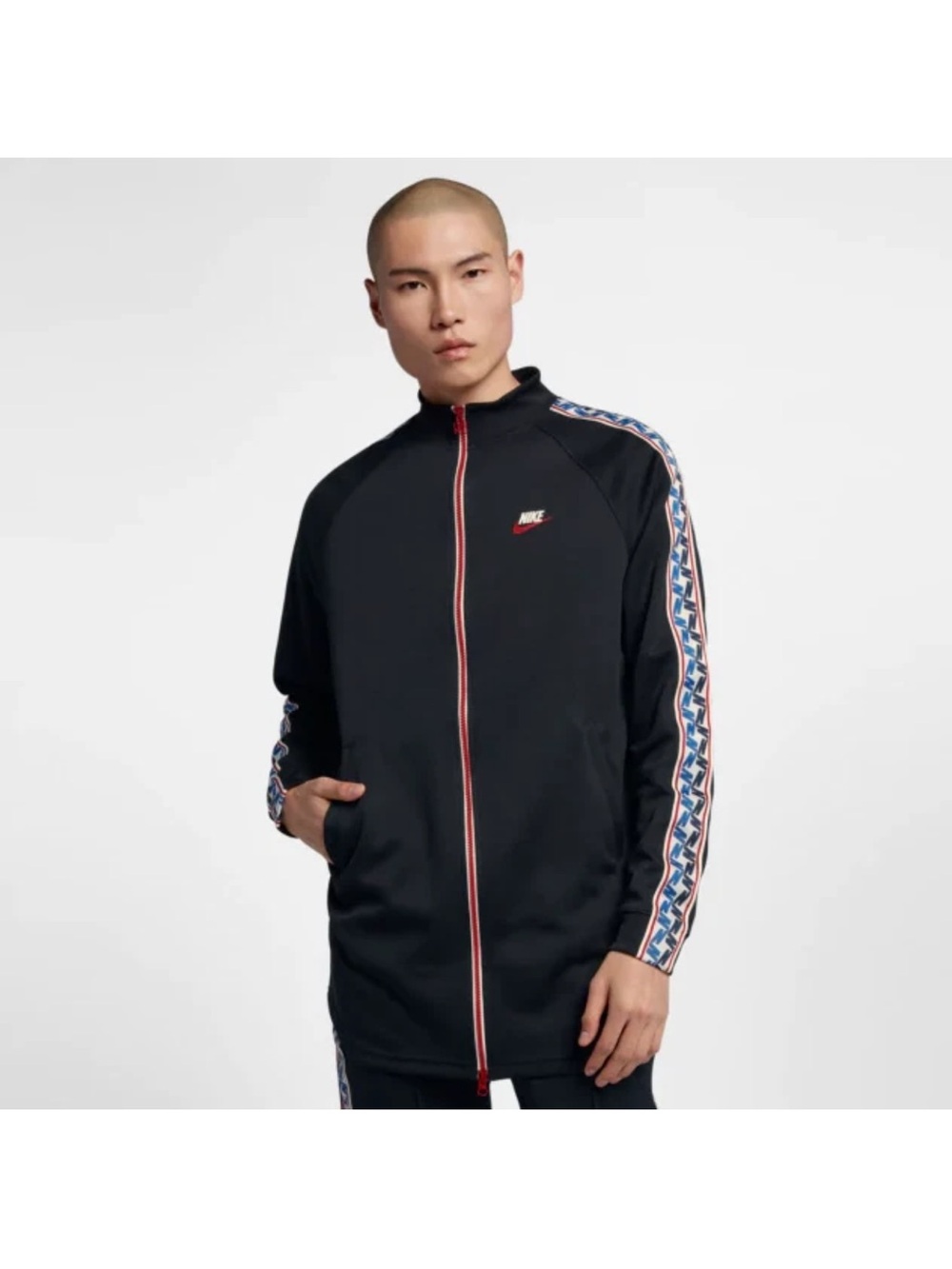 Nike Black taped collection track Jacket with Red Zipper and Blue Patterned Trim